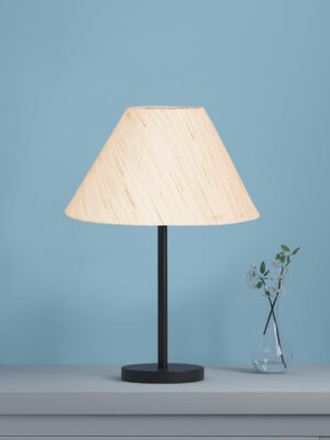 Ambika Home Celeste Collection Off-white Table Lamp with Black Iron Base | Premium Bedside Lamp for Bedroom, Living Room, Hall, Hotel, Café & Office | E27 Compatible