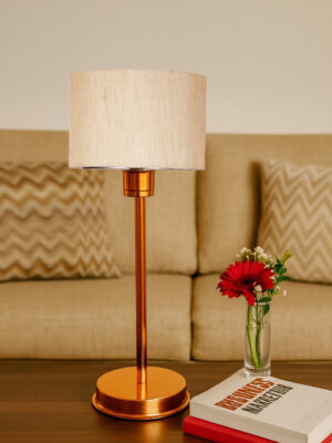 Ambika Home Bohemia Collection Off-white Table Lamp with Metal Copper Finish Base | Premium Bedside Lamp for Bedroom, Living Room, Hall, Hotel, Café & Office | E27 Compatible
