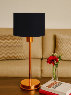 Ambika Home Lumina Collection Black  Table Lamp with Metal Copper Finish Base | Premium Bedside Lamp for Bedroom, Living Room, Hall, Hotel, Café & Office | E27 Compatible