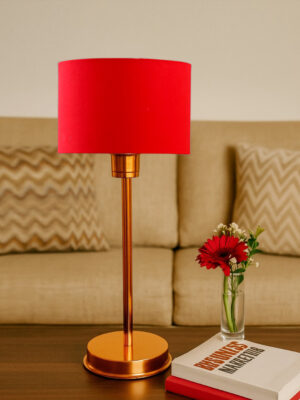 Ambika Home Aurelia Collection Red  Table Lamp with Metal Copper Finish Base | Premium Bedside Lamp for Bedroom, Living Room, Hall, Hotel, Café & Office | E27 Compatible