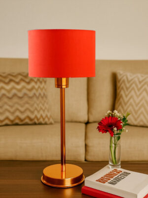Ambika Home Celeste Collection Orange Table Lamp with Metal Copper Finish Base | Premium Bedside Lamp for Bedroom, Living Room, Hall, Hotel, Café & Office | E27 Compatible