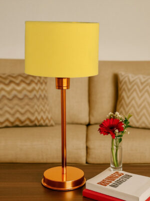 Ambika Home Verona Collection Yellow Table Lamp with Metal Copper Finish Base | Premium Bedside Lamp for Bedroom, Living Room, Hall, Hotel, Café & Office | E27 Compatible