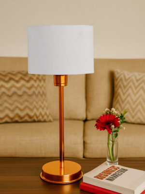 Ambika Home Aurora Collection Grey Table Lamp with Metal Copper Finish Base | Premium Bedside Lamp for Bedroom, Living Room, Hall, Hotel, Café & Office | E27 Compatible