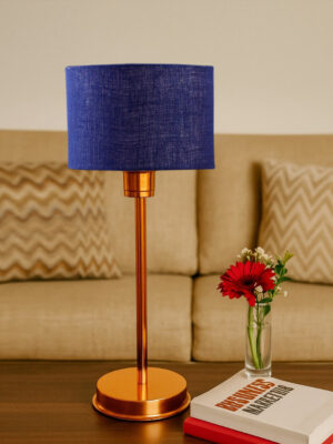Ambika Home Aurora Collection Blue Table Lamp with Metal Copper Finish Base | Premium Bedside Lamp for Bedroom, Living Room, Hall, Hotel, Café & Office | E27 Compatible