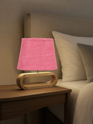 Ambika Home Pink Jute Oval Table Lamp with Natural Wood Base | Bedside, Living Room & Study Lamp | E27 Compatible