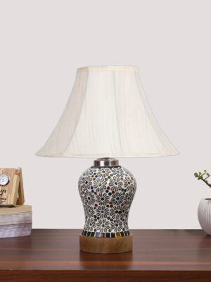 Ambika Home off-white Cotton Mosaic Glass Table Lamp | Decorative Bedside Lamp for Bedroom, Living Room, Hall, Hotel, Café, Restaurant, Office & Study Room | E27 Compatible