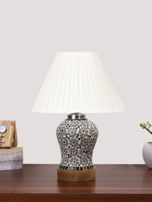 Ambika Home off-white Cotton Mosaic Glass Table Lamp | Decorative Bedside Lamp for Bedroom, Living Room, Hall, Hotel, Café, Restaurant, Office & Study Room | E27 Compatible