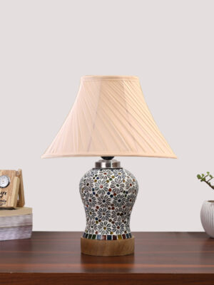 Ambika Home off-white Cotton Mosaic Glass Table Lamp | Decorative Bedside Lamp for Bedroom, Living Room, Hall, Hotel, Café, Restaurant, Office & Study Room | E27 Compatible