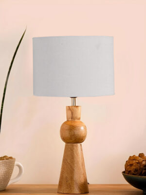 Ambika Home Grey cotton  Rocket Table Lamp with Wooden Base | Decorative Bedside Lamp for Bedroom, Living Room, Hall, Hotel, Café, Restaurant, Office & Study Room | E27 Compatible