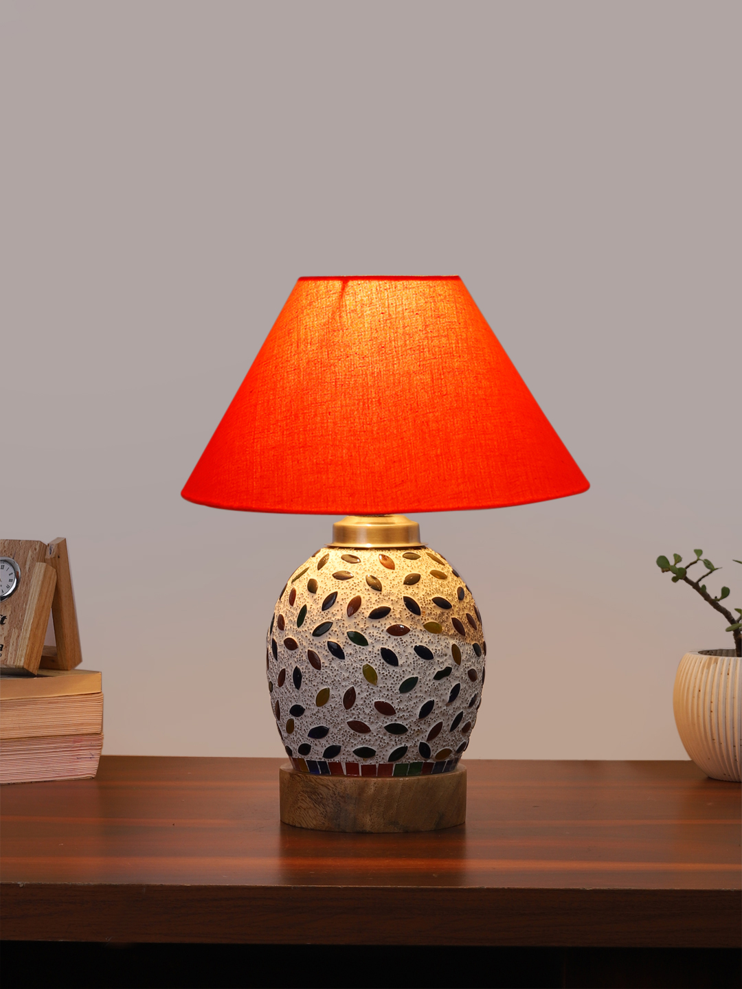 Ambika Home Orange Cotton Mosaic Glass Table Lamp | Decorative Bedside Lamp for Bedroom, Living Room, Hall, Hotel, Café, Restaurant, Office & Study Room | E27 Compatible - Image 2