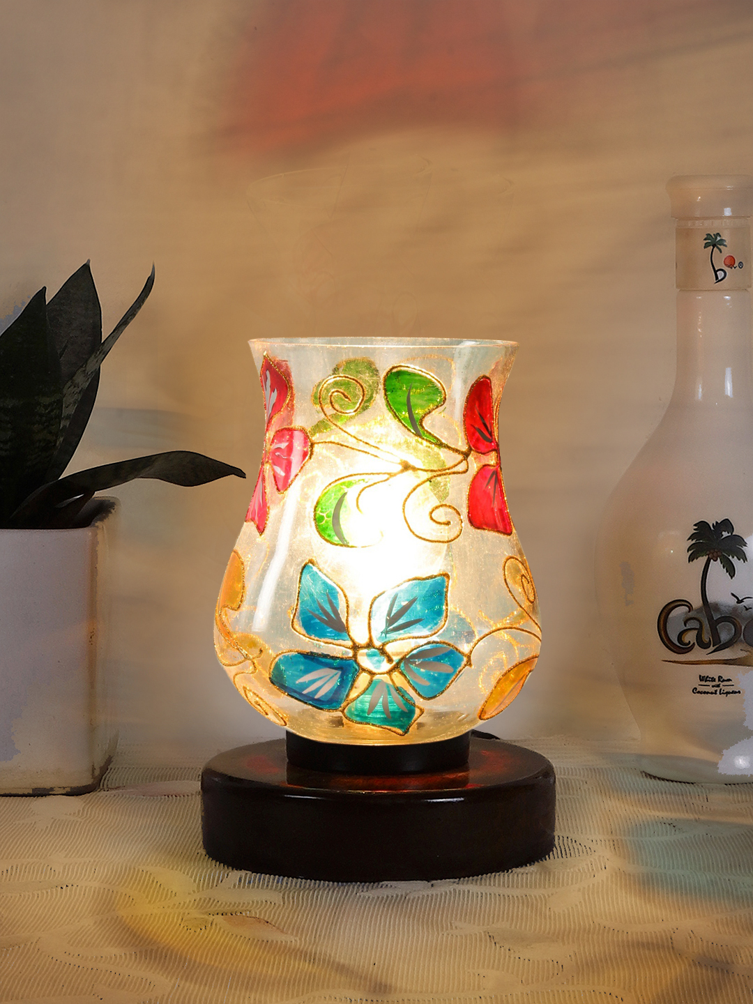 Ambika Home Royale Mosaic Multicolor Mosaic Glass Table Lamp with Wooden Base | Premium Bedside Lamp for Bedroom, Living Room, Hall, Hotel, Café, Restaurant & Office | E27 Compatible - Image 2