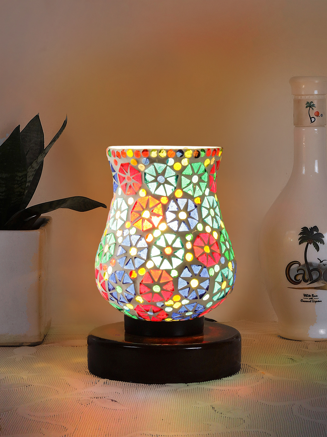 Ambika Home Bohemia Mosaic Multicolor Mosaic Glass Table Lamp with Wooden Base | Premium Bedside Lamp for Bedroom, Living Room, Hall, Hotel, Café, Restaurant & Office | E27 Compatible - Image 2