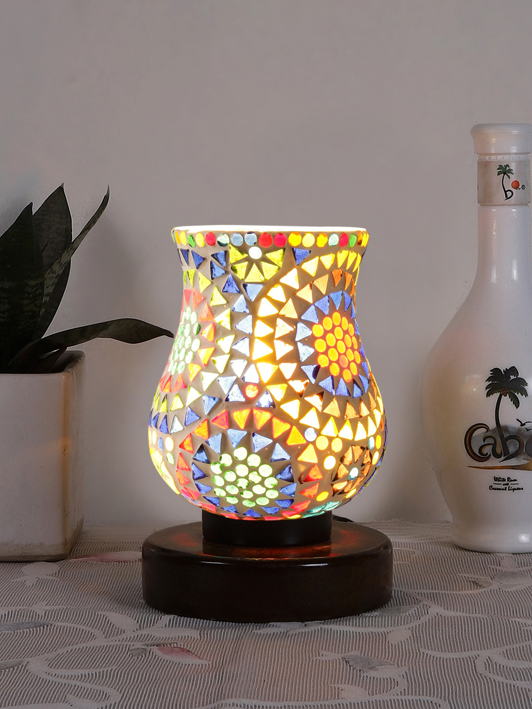 Ambika Home Lumina Mosaic Multicolor Mosaic Glass Table Lamp with Wooden Base | Premium Bedside Lamp for Bedroom, Living Room, Hall, Hotel, Café, Restaurant & Office | E27 Compatible - Image 2