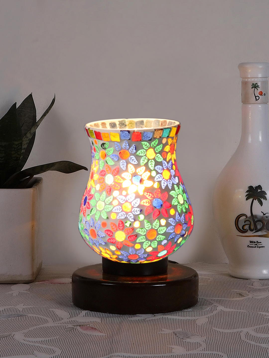 Ambika Home Verona Mosaic Multicolor Mosaic Glass Table Lamp with Wooden Base | Premium Bedside Lamp for Bedroom, Living Room, Hall, Hotel, Café, Restaurant & Office | E27 Compatible - Image 2