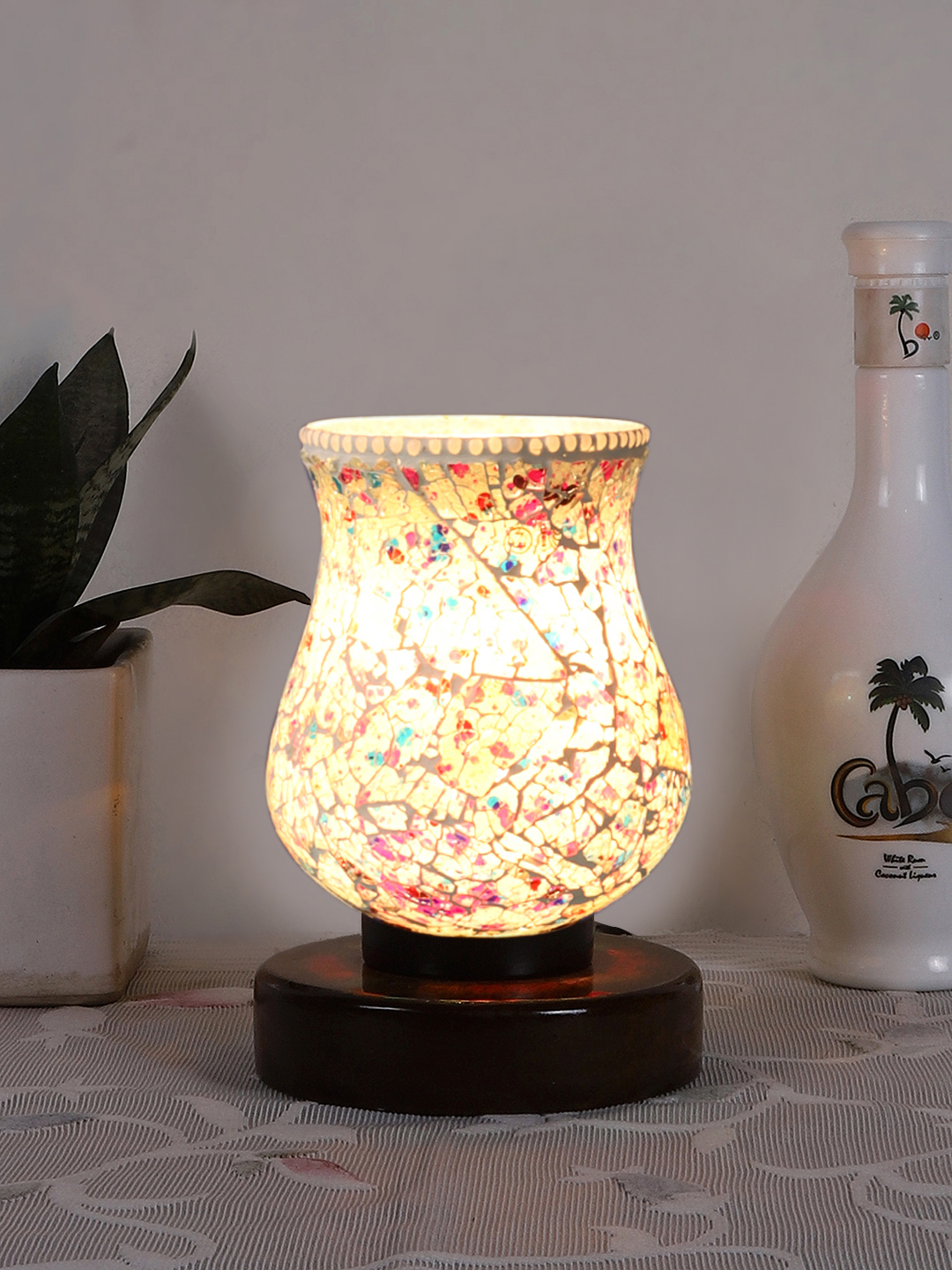 Ambika Home Elara Mosaic Multicolor Mosaic Glass Table Lamp with Wooden Base | Premium Bedside Lamp for Bedroom, Living Room, Hall, Hotel, Café, Restaurant & Office | E27 Compatible - Image 2