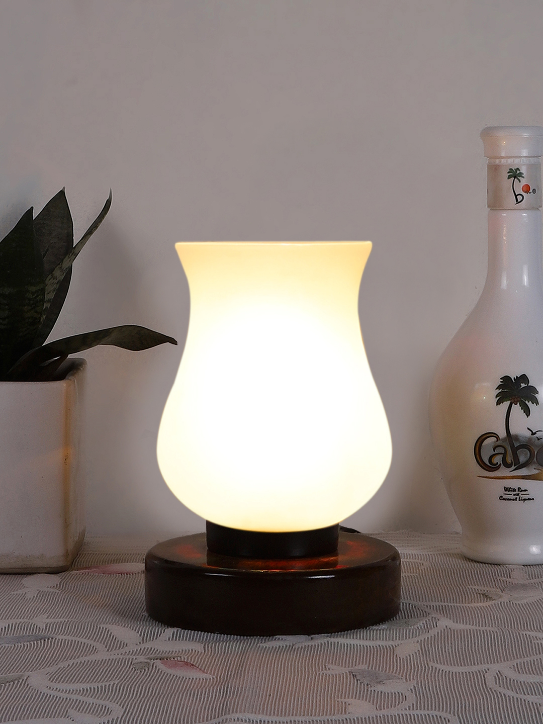 Ambika Home Solara Mosaic White Mosaic Glass Table Lamp with Wooden Base | Premium Bedside Lamp for Bedroom, Living Room, Hall, Hotel, Café, Restaurant & Office | E27 Compatible - Image 2
