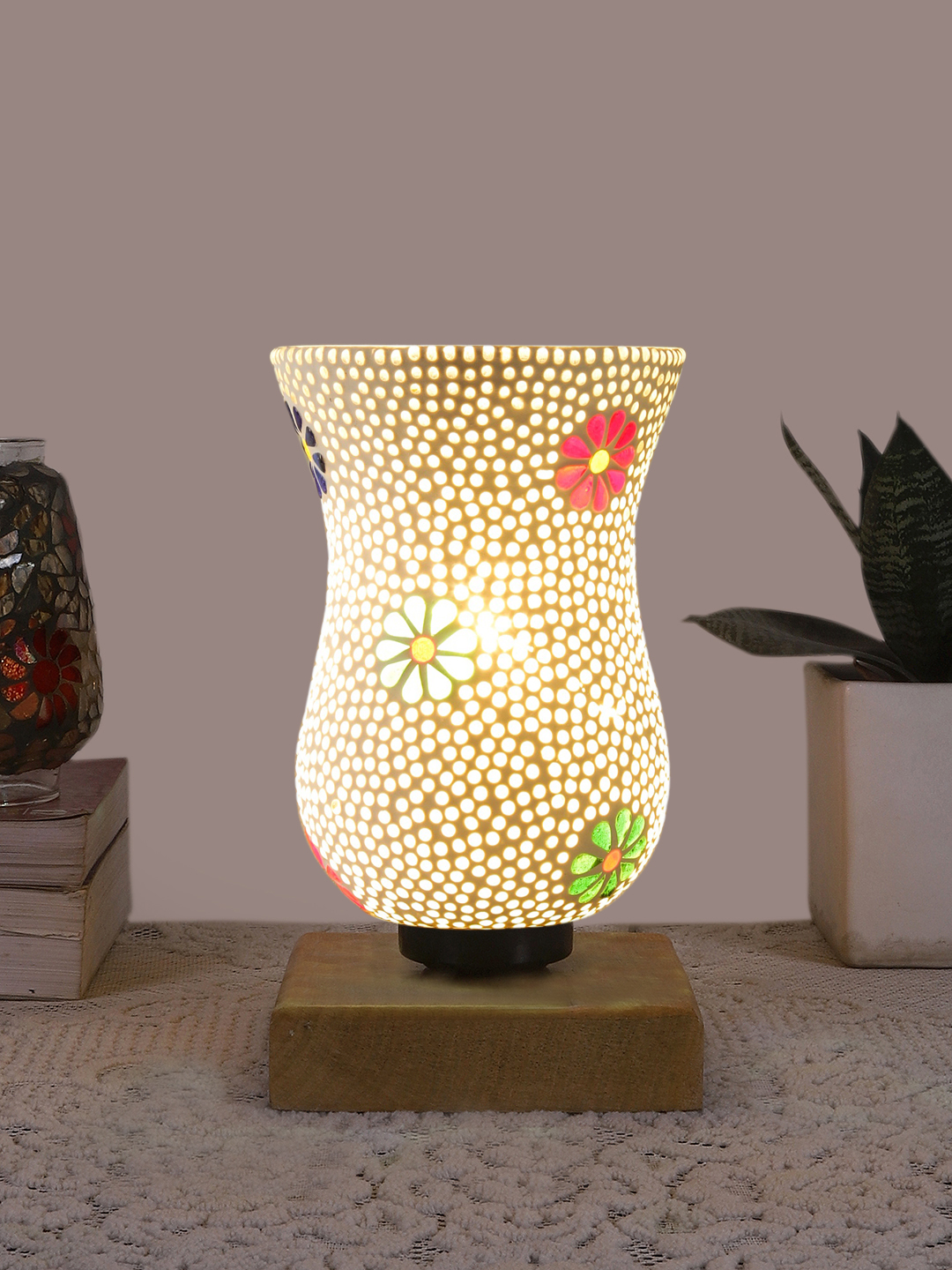 Ambika Home Royale Mosaic Multicolor Mosaic Glass Table Lamp with Wooden Base | Premium Bedside Lamp for Bedroom, Living Room, Hall, Hotel, Café, Restaurant & Office | E27 Compatible - Image 2