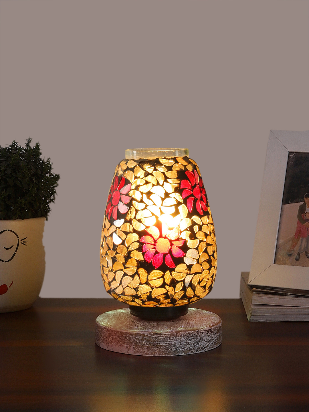 Ambika Home Elara Mosaic Multicolor Mosaic Glass Table Lamp with Wooden Base | Premium Bedside Lamp for Bedroom, Living Room, Hall, Hotel, Café, Restaurant & Office | E27 Compatible - Image 2