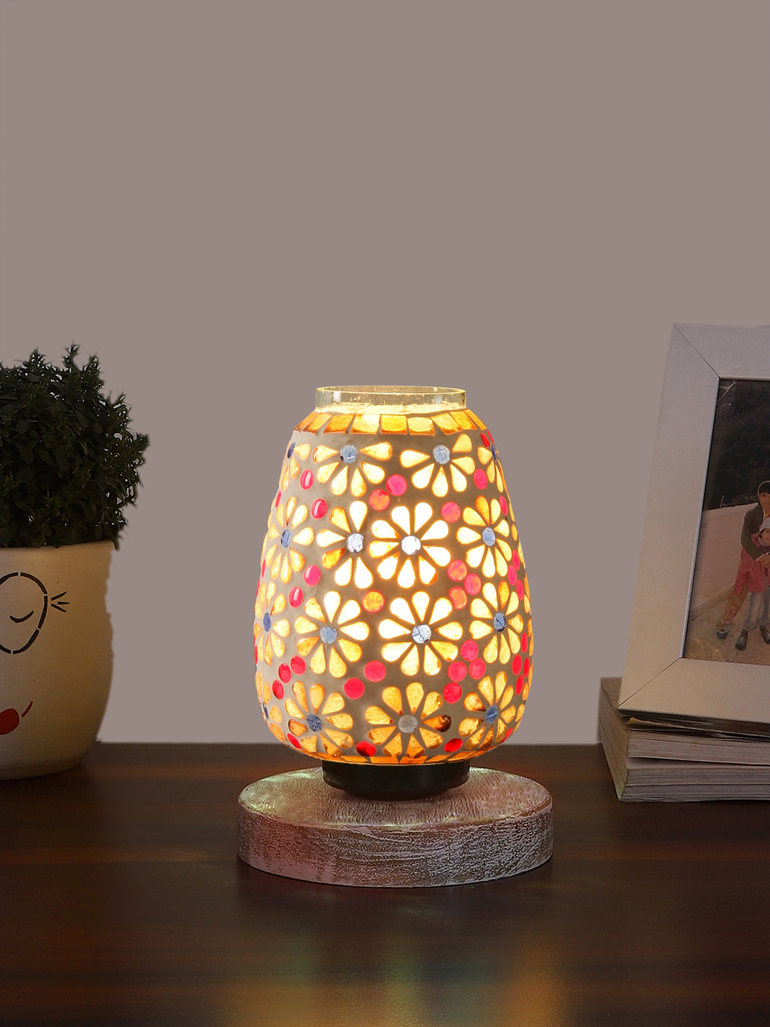 Ambika Home Aurora Mosaic Multicolor Mosaic Glass Table Lamp with Wooden Base | Premium Bedside Lamp for Bedroom, Living Room, Hall, Hotel, Café, Restaurant & Office | E27 Compatible - Image 2