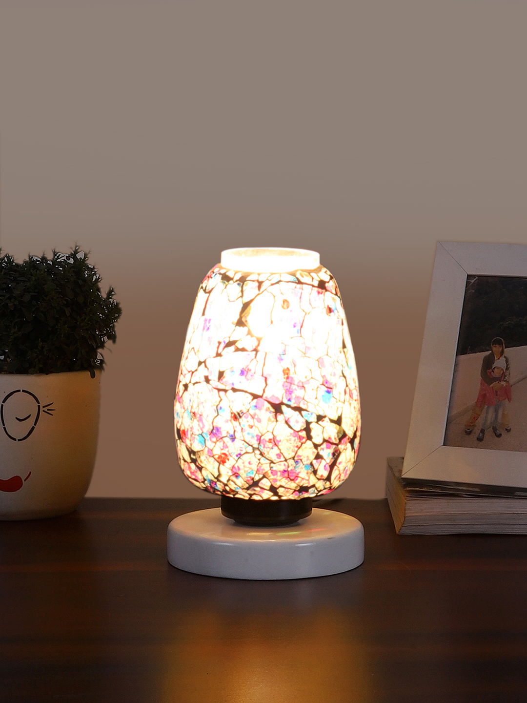 Ambika Home Elara Mosaic Multicolor Mosaic Glass Table Lamp with Wooden Base | Premium Bedside Lamp for Bedroom, Living Room, Hall, Hotel, Café, Restaurant & Office | E27 Compatible - Image 2