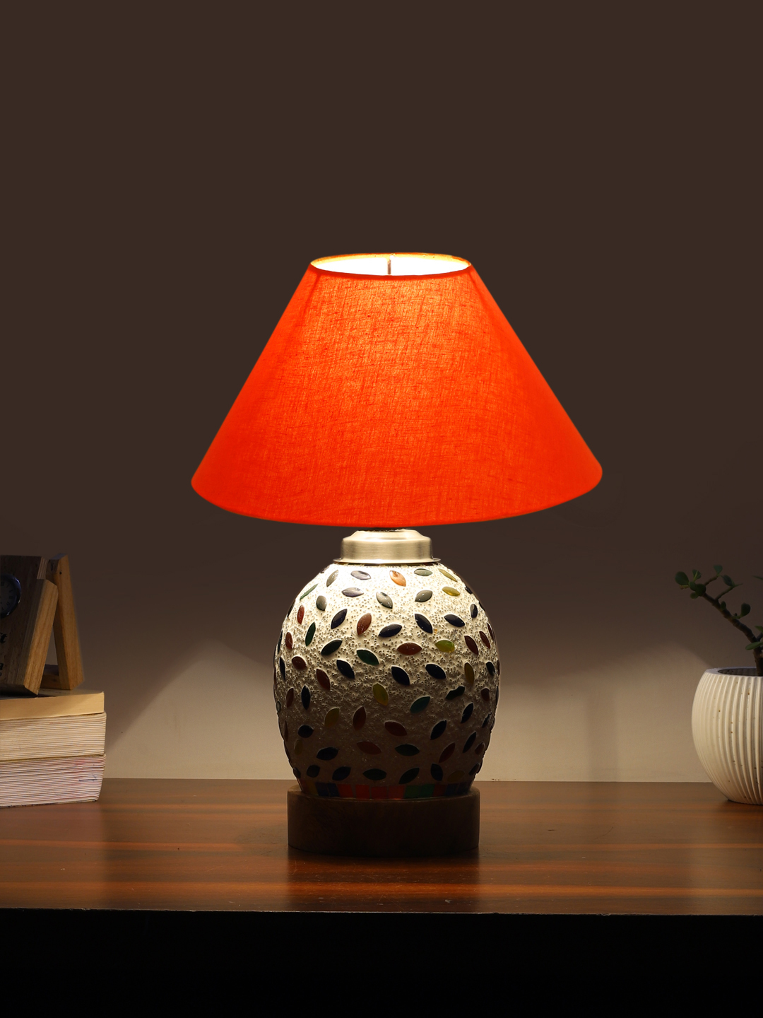 Ambika Home Orange Cotton Mosaic Glass Table Lamp | Decorative Bedside Lamp for Bedroom, Living Room, Hall, Hotel, Café, Restaurant, Office & Study Room | E27 Compatible - Image 3