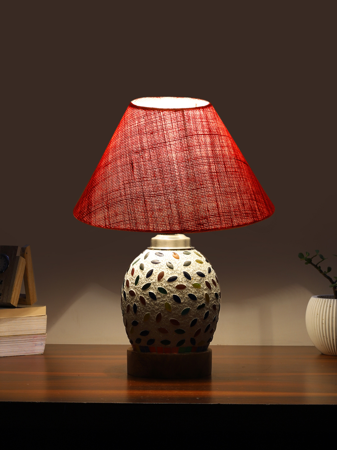 Ambika Home Pink Jute Mosaic Glass Table Lamp | Decorative Bedside Lamp for Bedroom, Living Room, Hall, Hotel, Café, Restaurant, Office & Study Room | E27 Compatible - Image 3