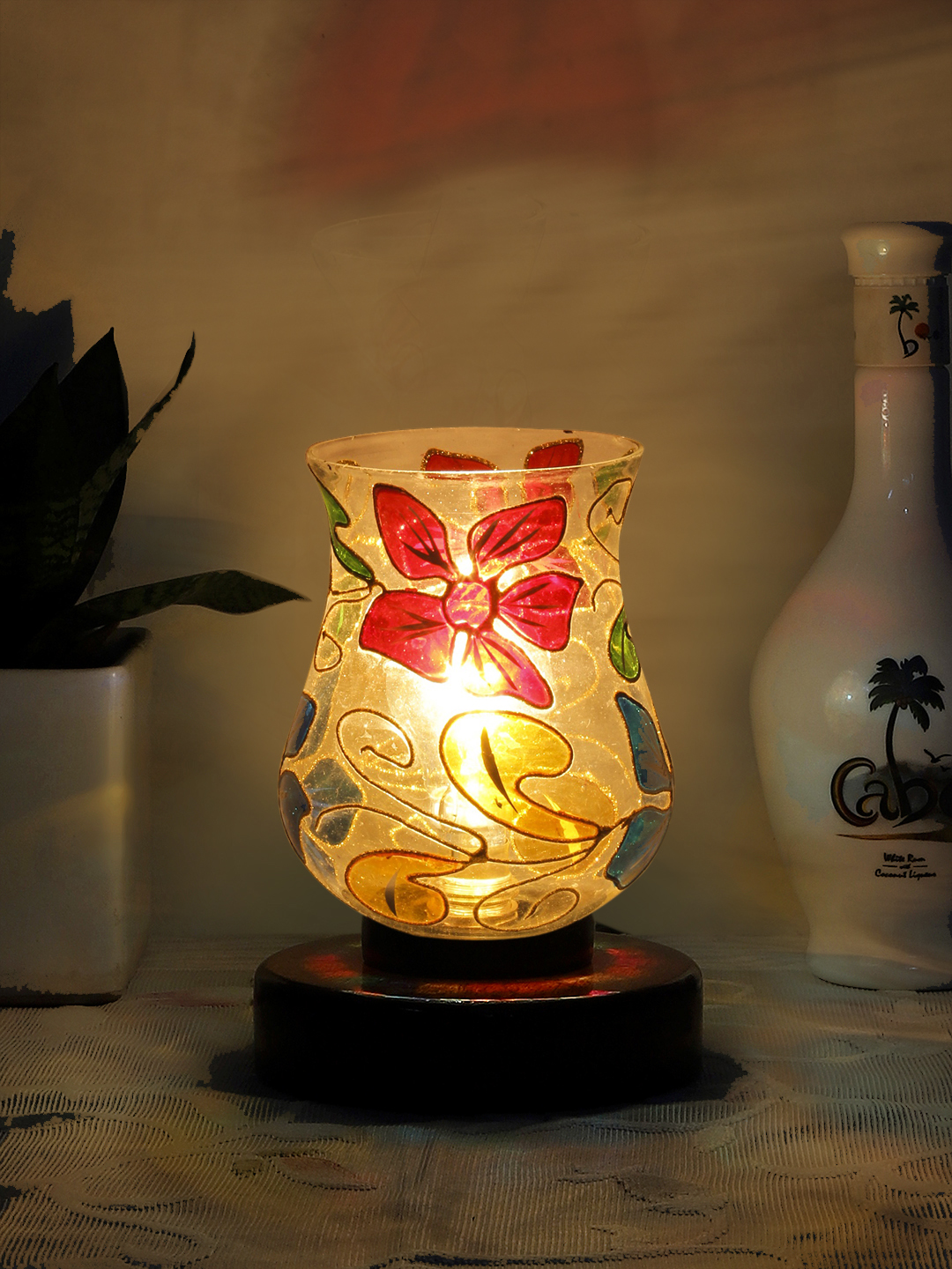 Ambika Home Royale Mosaic Multicolor Mosaic Glass Table Lamp with Wooden Base | Premium Bedside Lamp for Bedroom, Living Room, Hall, Hotel, Café, Restaurant & Office | E27 Compatible - Image 3