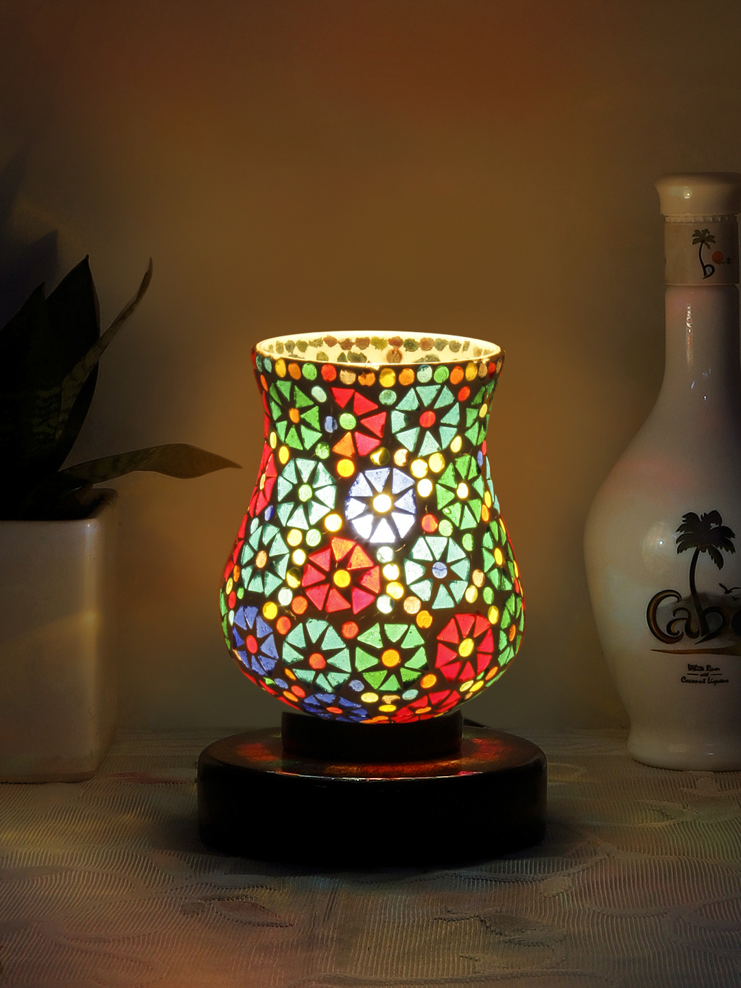 Ambika Home Bohemia Mosaic Multicolor Mosaic Glass Table Lamp with Wooden Base | Premium Bedside Lamp for Bedroom, Living Room, Hall, Hotel, Café, Restaurant & Office | E27 Compatible - Image 3
