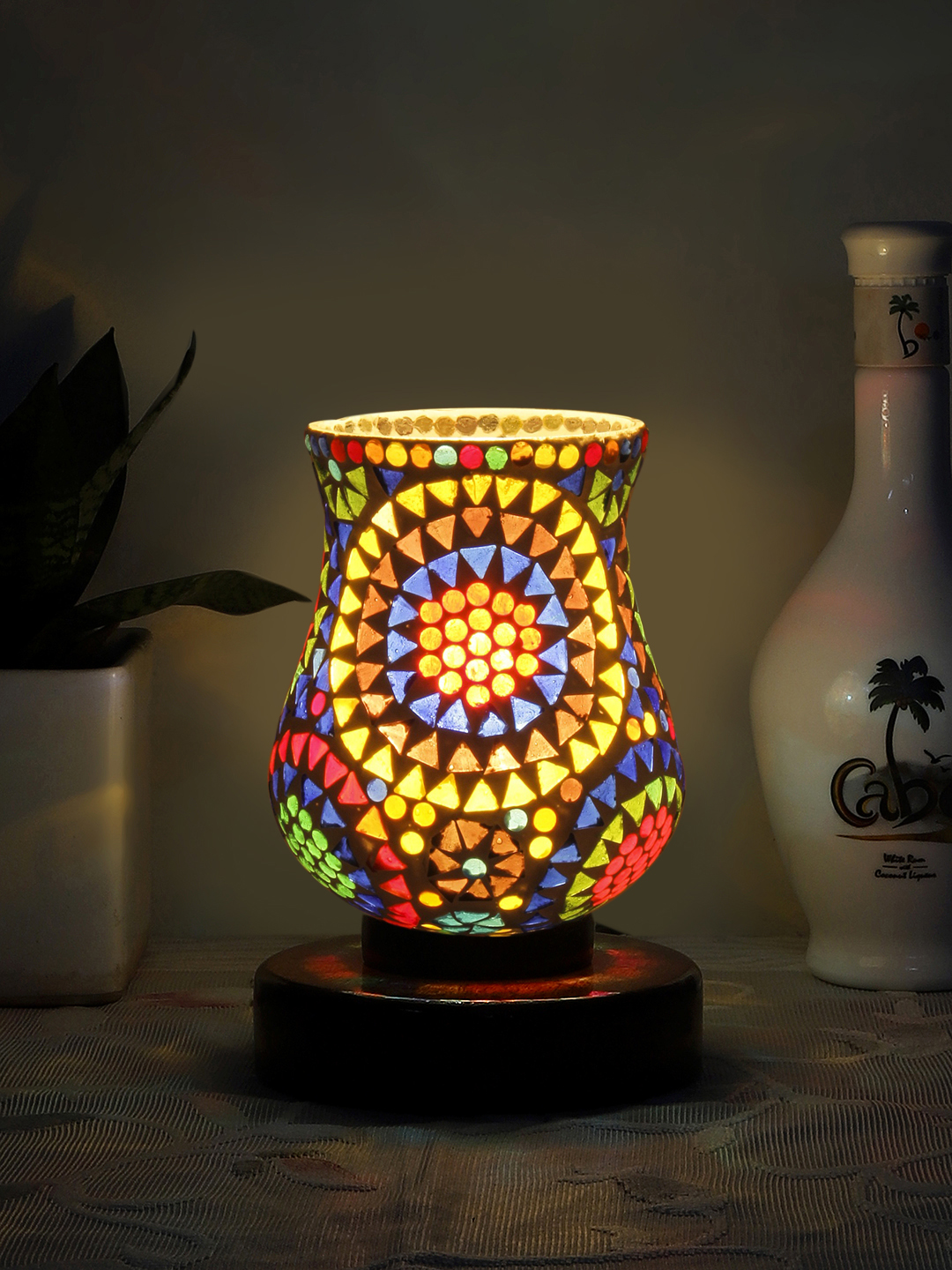 Ambika Home Lumina Mosaic Multicolor Mosaic Glass Table Lamp with Wooden Base | Premium Bedside Lamp for Bedroom, Living Room, Hall, Hotel, Café, Restaurant & Office | E27 Compatible - Image 3