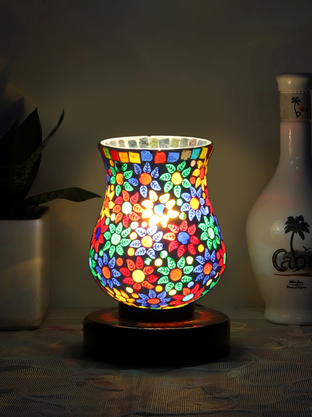 Ambika Home Verona Mosaic Multicolor Mosaic Glass Table Lamp with Wooden Base | Premium Bedside Lamp for Bedroom, Living Room, Hall, Hotel, Café, Restaurant & Office | E27 Compatible - Image 3