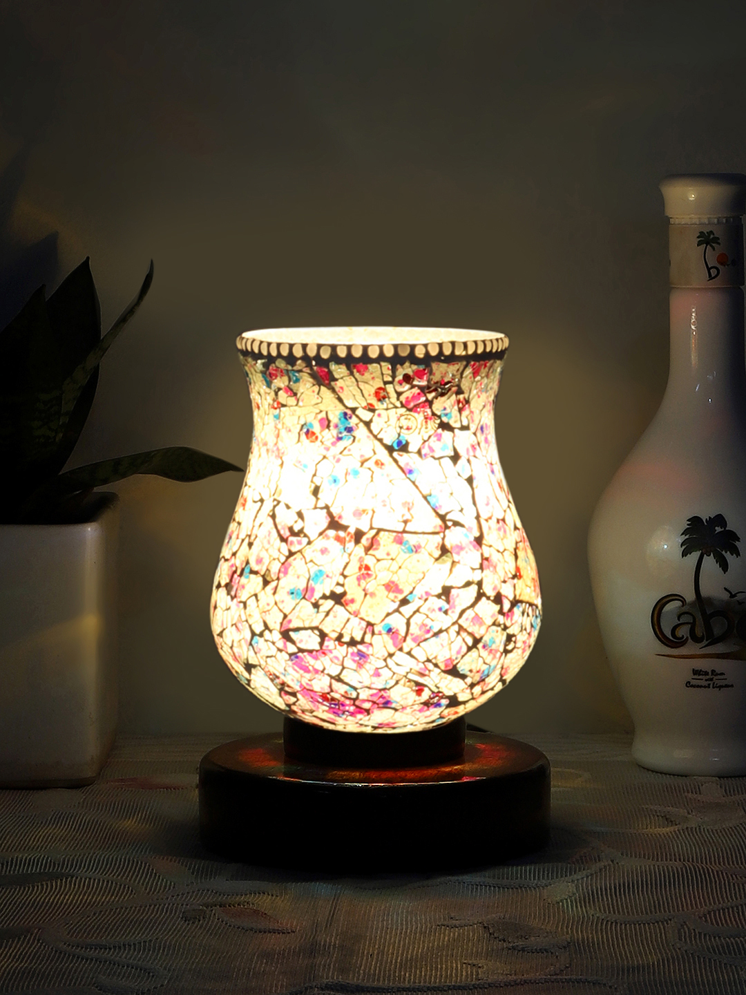 Ambika Home Elara Mosaic Multicolor Mosaic Glass Table Lamp with Wooden Base | Premium Bedside Lamp for Bedroom, Living Room, Hall, Hotel, Café, Restaurant & Office | E27 Compatible - Image 3