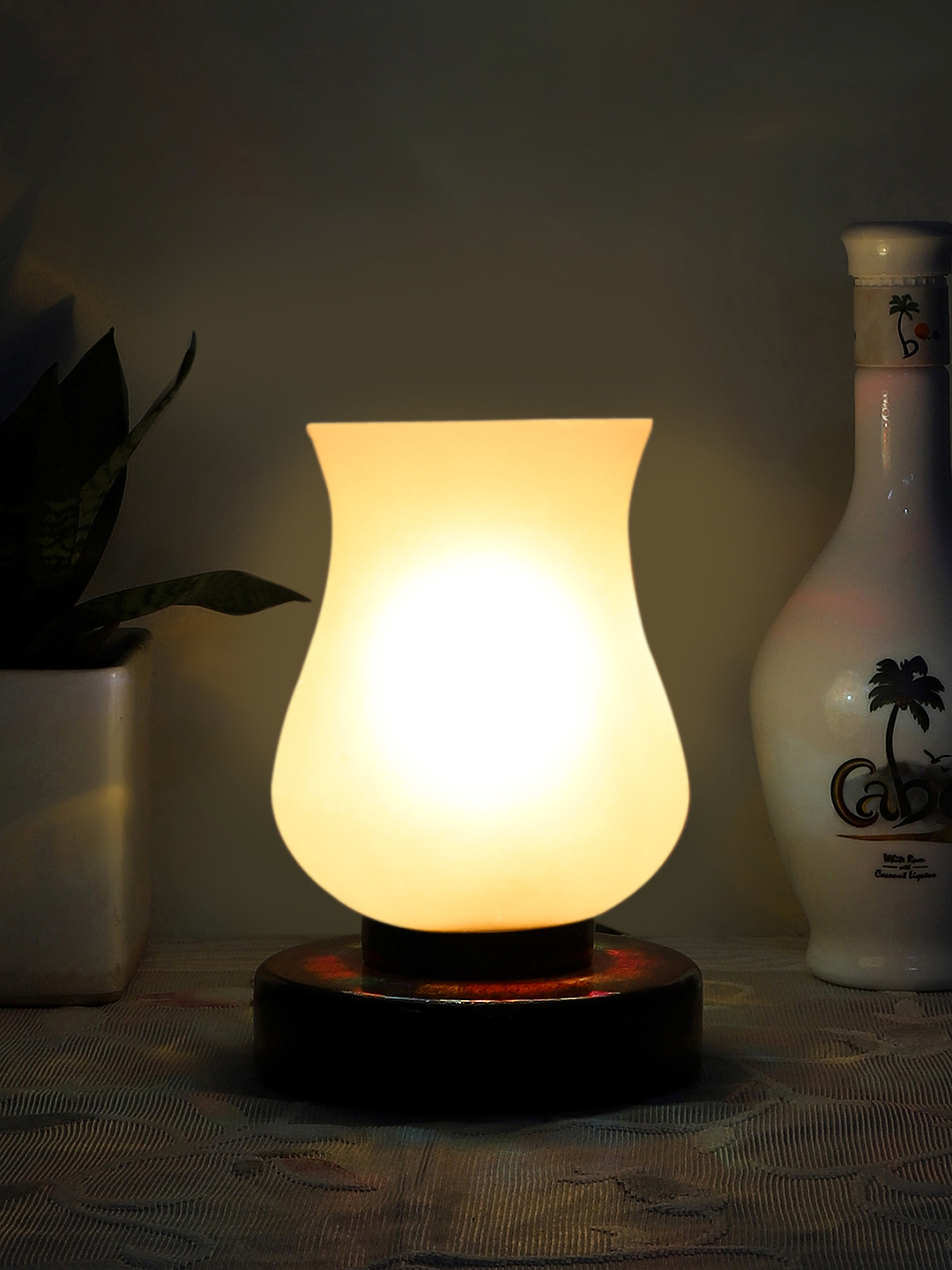 Ambika Home Solara Mosaic White Mosaic Glass Table Lamp with Wooden Base | Premium Bedside Lamp for Bedroom, Living Room, Hall, Hotel, Café, Restaurant & Office | E27 Compatible - Image 3