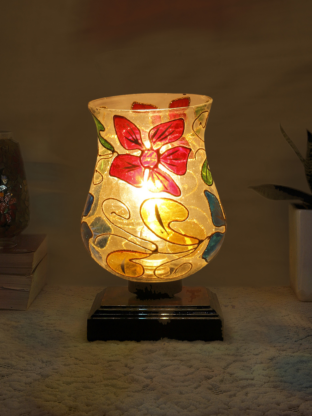Ambika Home Verona Mosaic Multicolor Mosaic Glass Table Lamp with Wooden Base | Premium Bedside Lamp for Bedroom, Living Room, Hall, Hotel, Café, Restaurant & Office | E27 Compatible - Image 3