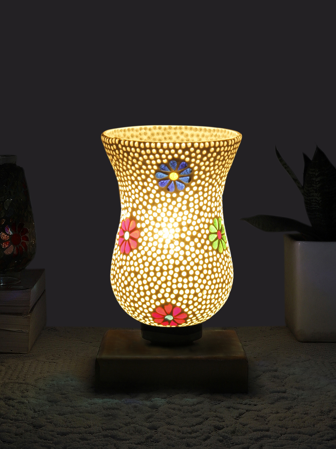 Ambika Home Royale Mosaic Multicolor Mosaic Glass Table Lamp with Wooden Base | Premium Bedside Lamp for Bedroom, Living Room, Hall, Hotel, Café, Restaurant & Office | E27 Compatible - Image 3