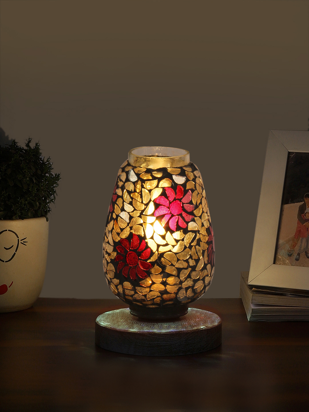 Ambika Home Elara Mosaic Multicolor Mosaic Glass Table Lamp with Wooden Base | Premium Bedside Lamp for Bedroom, Living Room, Hall, Hotel, Café, Restaurant & Office | E27 Compatible - Image 3