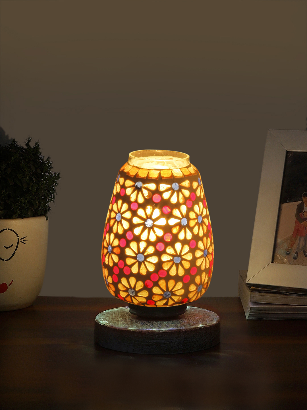 Ambika Home Aurora Mosaic Multicolor Mosaic Glass Table Lamp with Wooden Base | Premium Bedside Lamp for Bedroom, Living Room, Hall, Hotel, Café, Restaurant & Office | E27 Compatible - Image 3