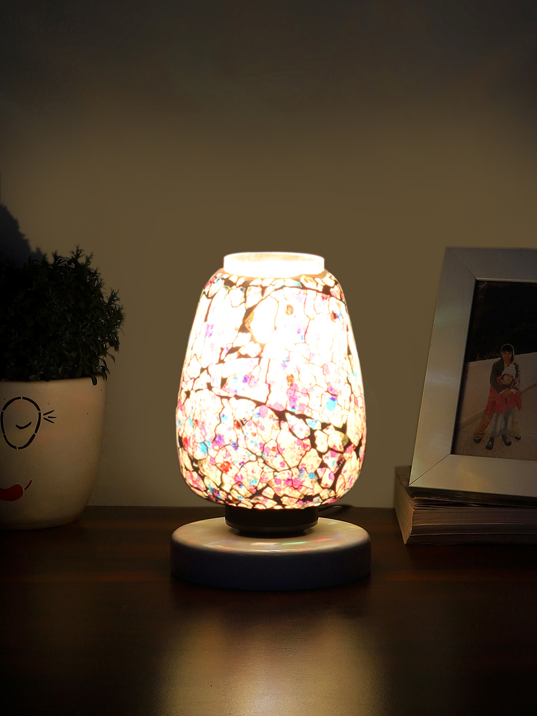 Ambika Home Elara Mosaic Multicolor Mosaic Glass Table Lamp with Wooden Base | Premium Bedside Lamp for Bedroom, Living Room, Hall, Hotel, Café, Restaurant & Office | E27 Compatible - Image 3