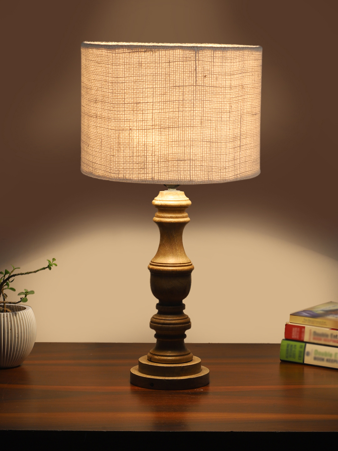 Ambika Home White Jute Wooden Table Lamp | Decorative Bedside Lamp for Bedroom, Living Room, Hall, Hotel, Café, Restaurant, Office & Study Room | E27 Compatible - Image 3