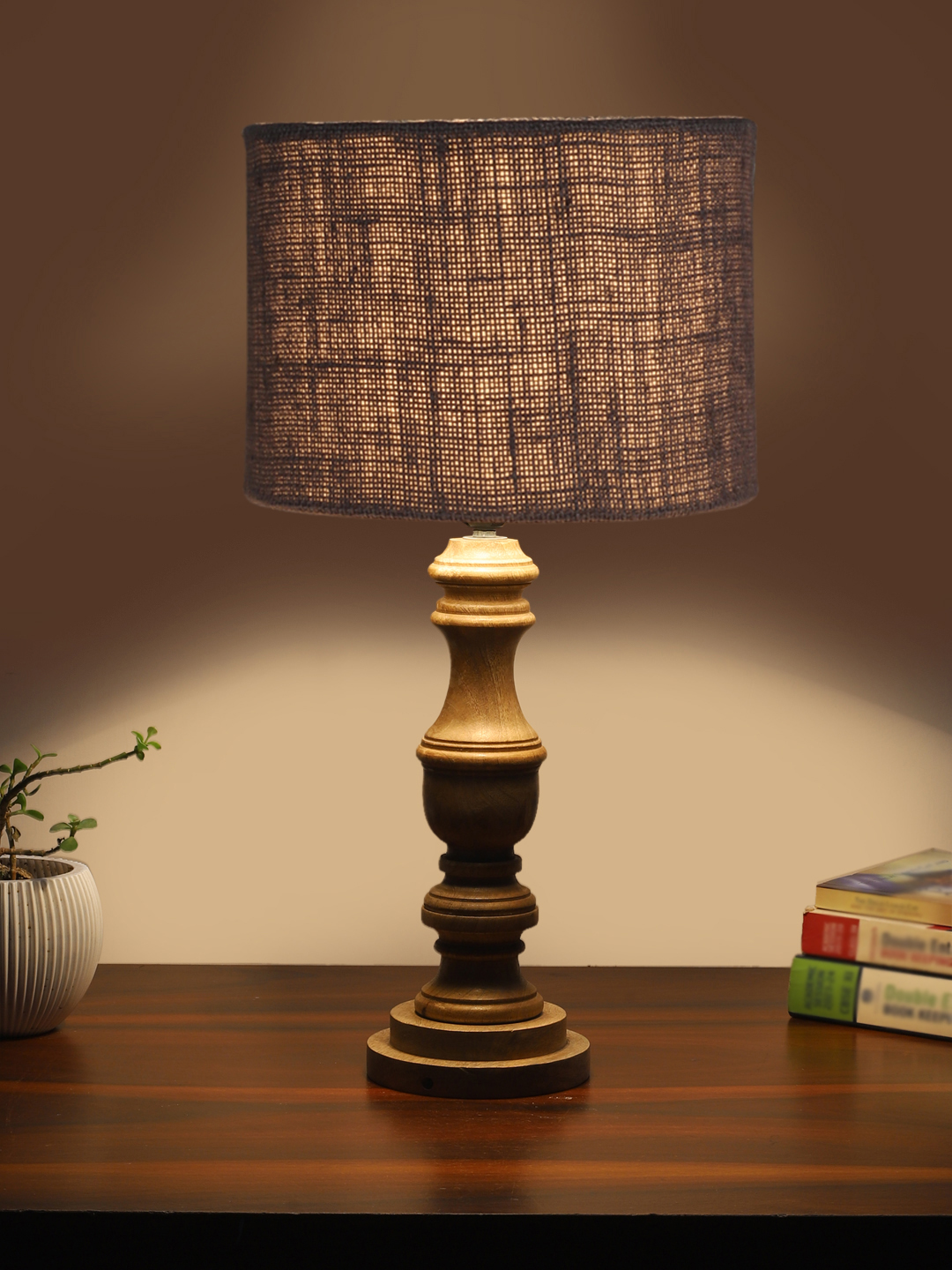 Ambika Home Grey Jute Wooden Table Lamp | Decorative Bedside Lamp for Bedroom, Living Room, Hall, Hotel, Café, Restaurant, Office & Study Room | E27 Compatible - Image 3