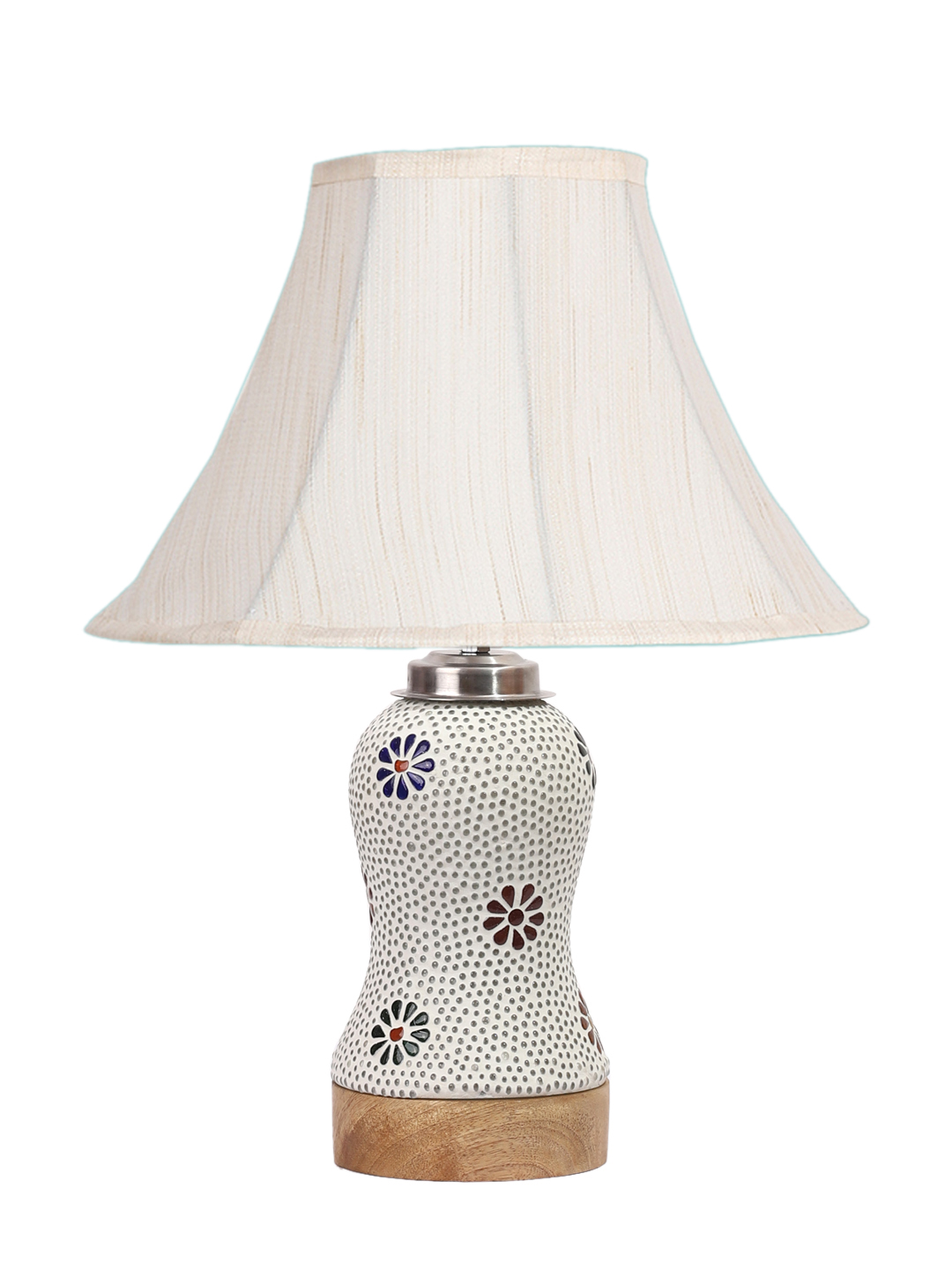 Ambika Home off-white Cotton Mosaic Glass Table Lamp | Decorative Bedside Lamp for Bedroom, Living Room, Hall, Hotel, Café, Restaurant, Office & Study Room | E27 Compatible - Image 4