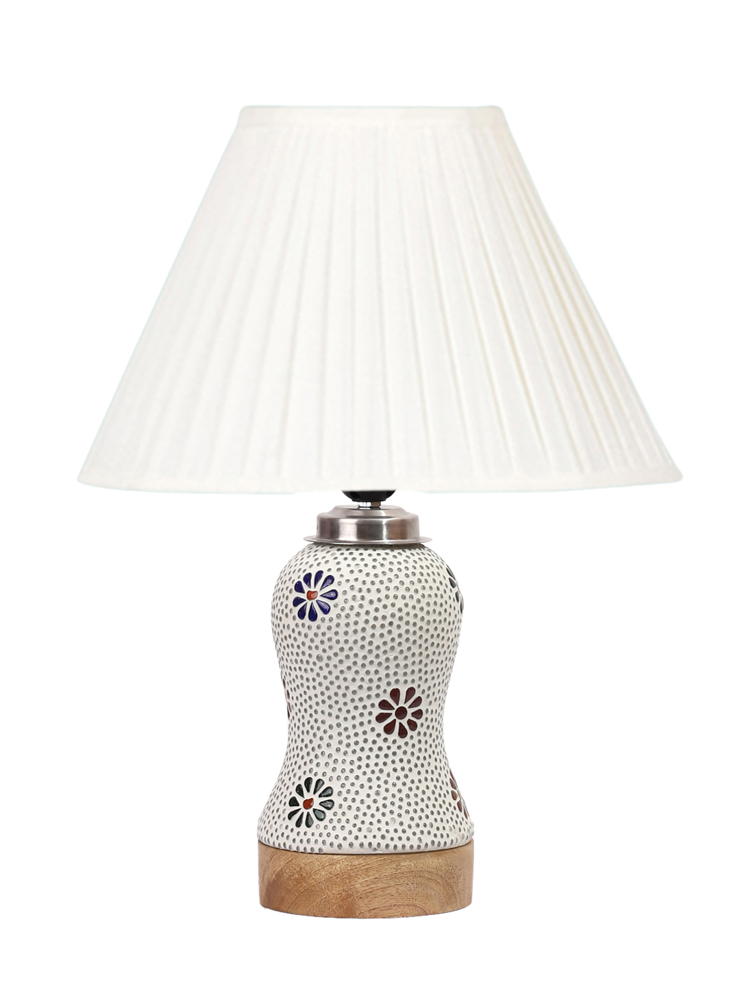 Ambika Home off-white Cotton Mosaic Glass Table Lamp | Decorative Bedside Lamp for Bedroom, Living Room, Hall, Hotel, Café, Restaurant, Office & Study Room | E27 Compatible - Image 4