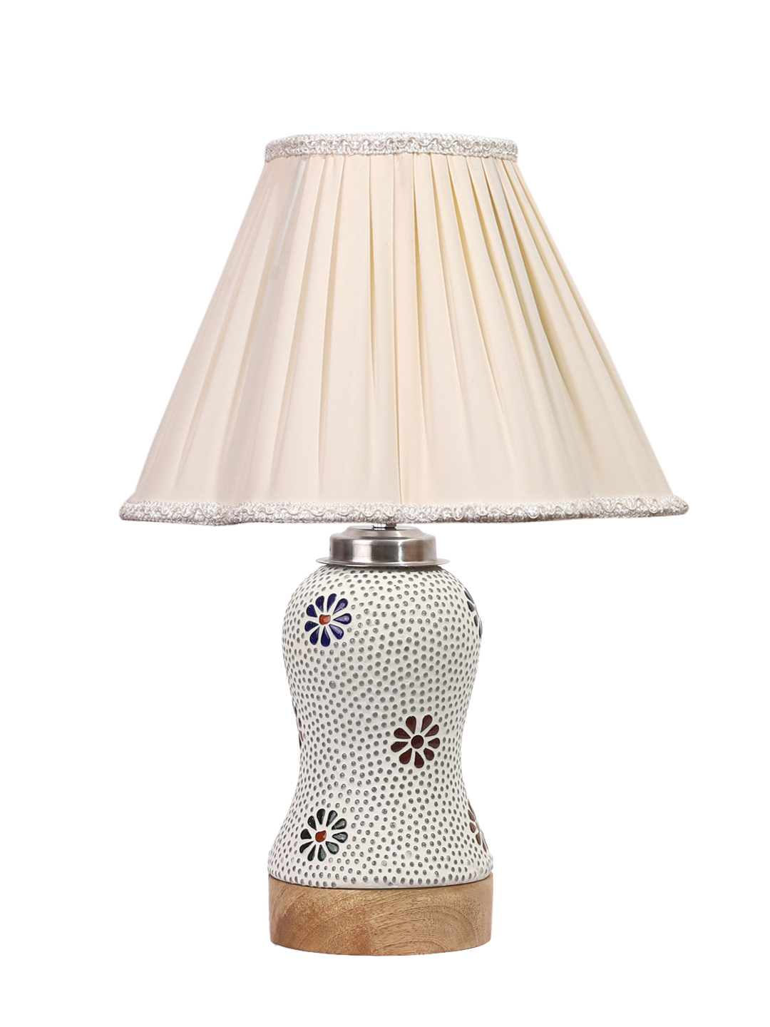 Ambika Home off-white Cotton Mosaic Glass Table Lamp | Decorative Bedside Lamp for Bedroom, Living Room, Hall, Hotel, Café, Restaurant, Office & Study Room | E27 Compatible - Image 4