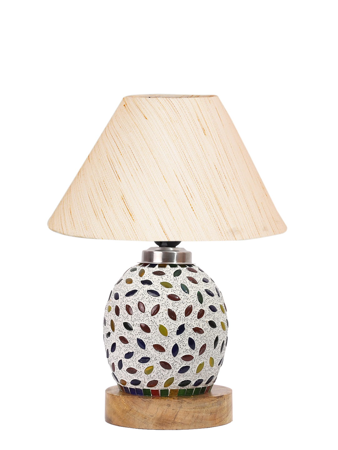 Ambika Home off-white Cotton Mosaic Glass Table Lamp | Decorative Bedside Lamp for Bedroom, Living Room, Hall, Hotel, Café, Restaurant, Office & Study Room | E27 Compatible - Image 4