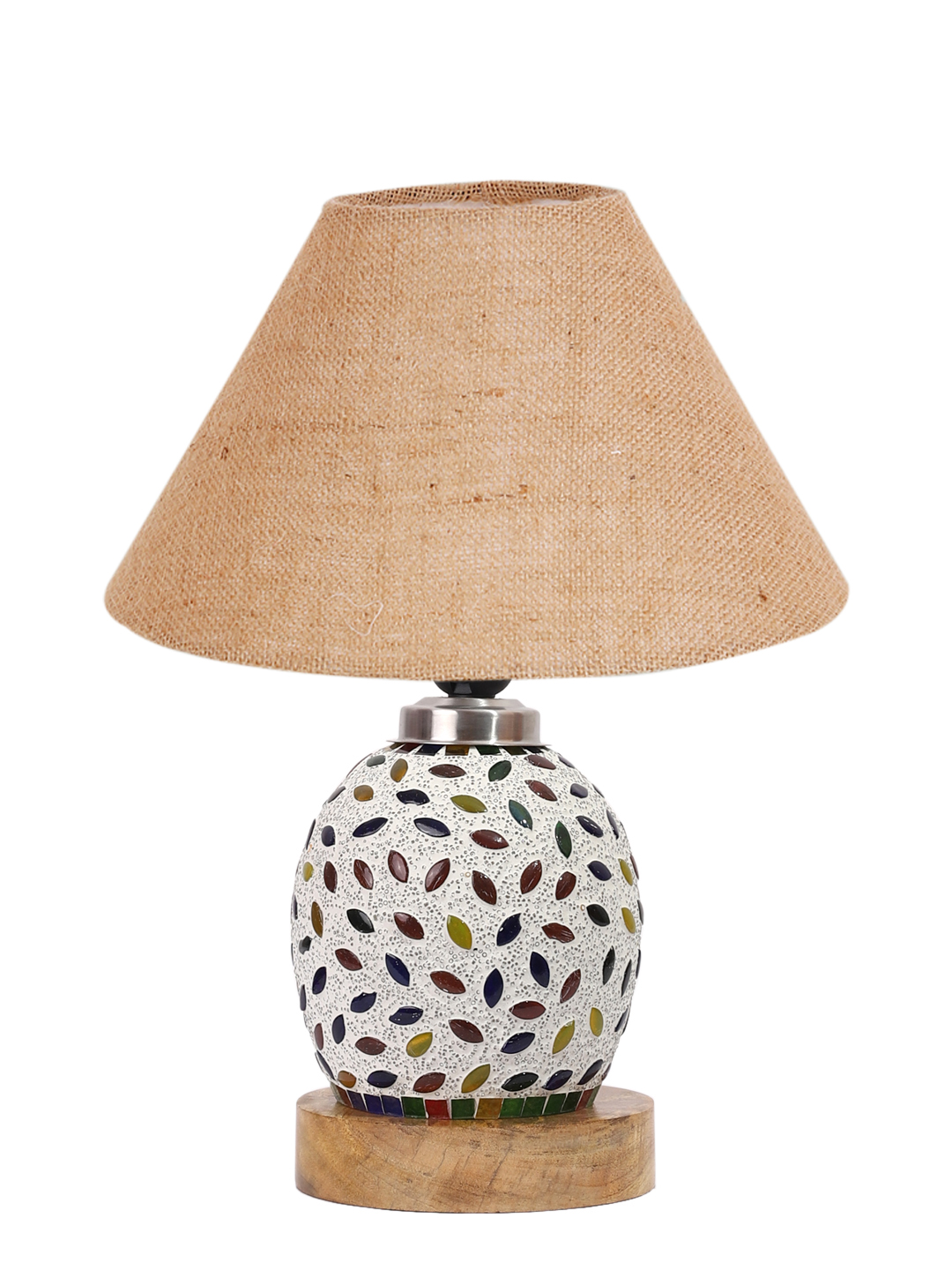 Ambika Home Beige Jute Mosaic Glass Table Lamp | Decorative Bedside Lamp for Bedroom, Living Room, Hall, Hotel, Café, Restaurant, Office & Study Room | E27 Compatible - Image 4