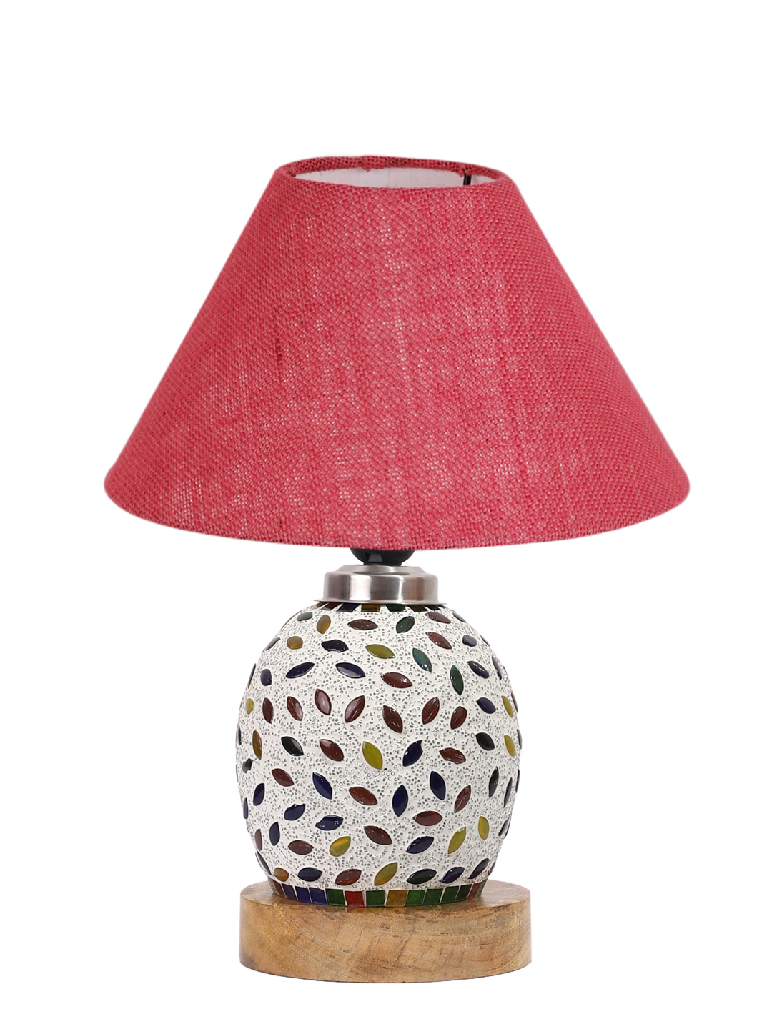 Ambika Home Pink Jute Mosaic Glass Table Lamp | Decorative Bedside Lamp for Bedroom, Living Room, Hall, Hotel, Café, Restaurant, Office & Study Room | E27 Compatible - Image 4