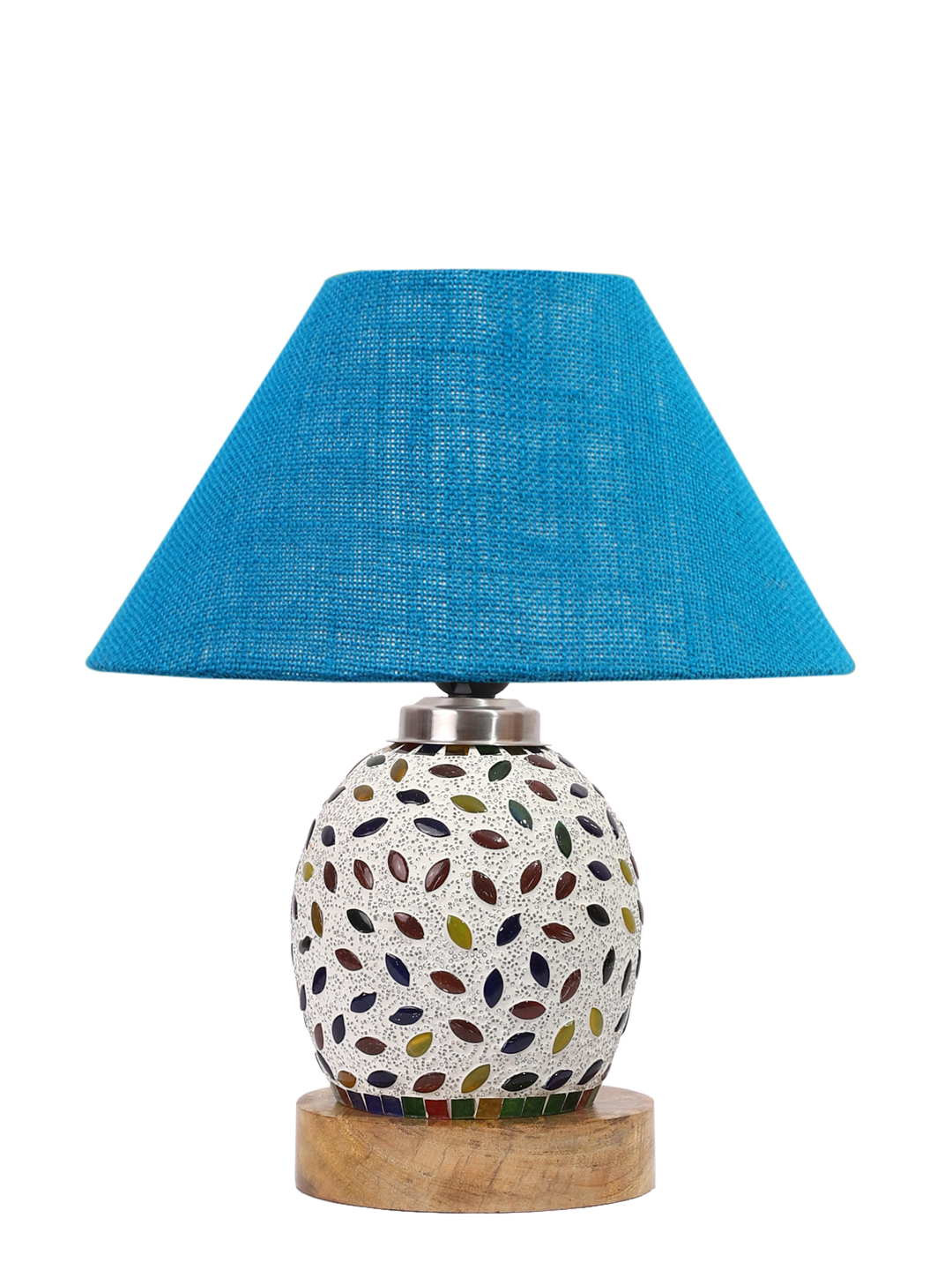 Ambika Home Turquoise Jute Mosaic Glass Table Lamp | Decorative Bedside Lamp for Bedroom, Living Room, Hall, Hotel, Café, Restaurant, Office & Study Room | E27 Compatible - Image 4
