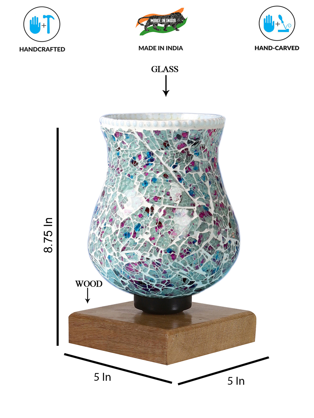 Ambika Home Solara Mosaic Multicolor Mosaic Glass Table Lamp with Wooden Base | Premium Bedside Lamp for Bedroom, Living Room, Hall, Hotel, Café, Restaurant & Office | E27 Compatible - Image 4
