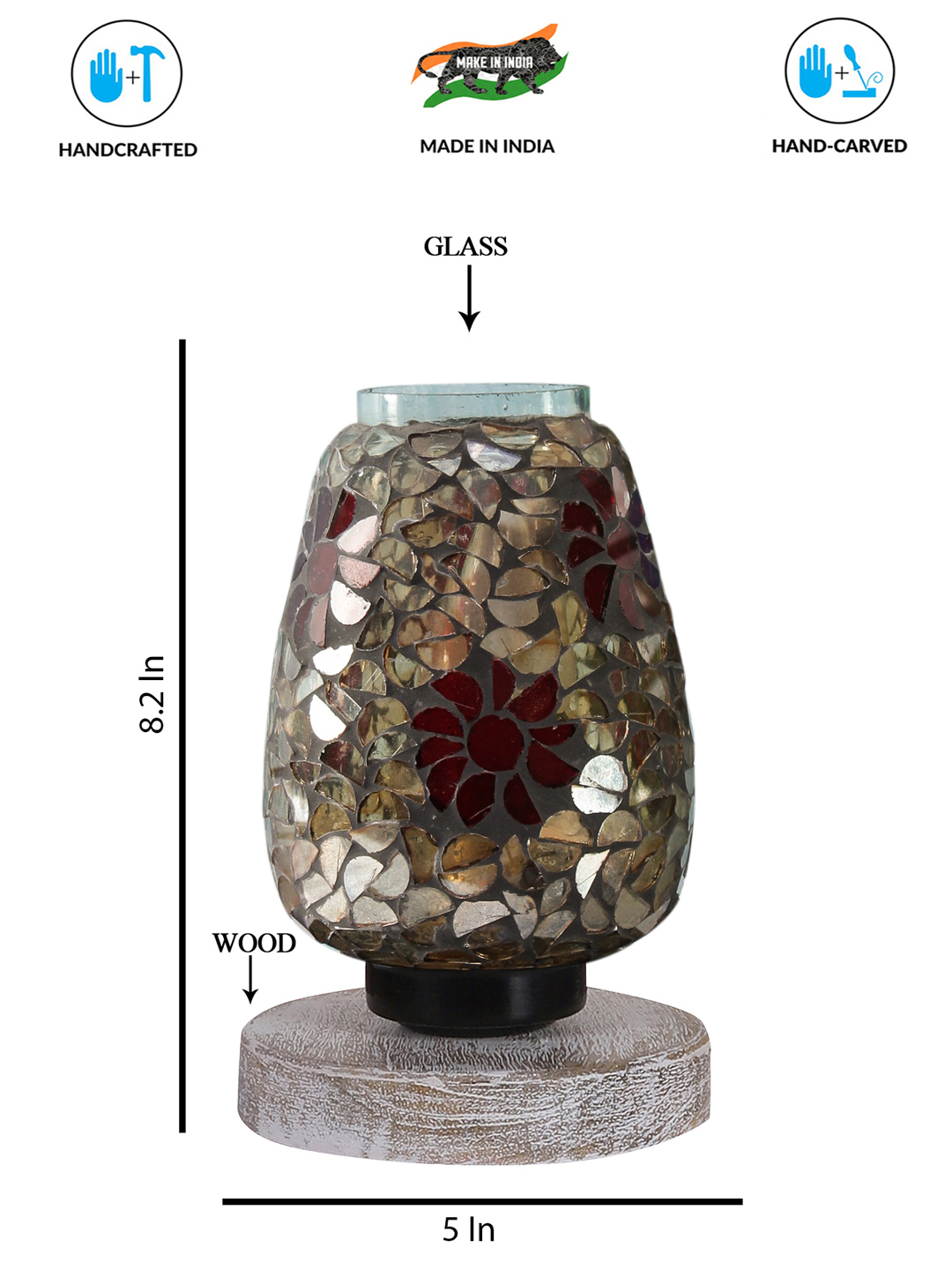 Ambika Home Elara Mosaic Multicolor Mosaic Glass Table Lamp with Wooden Base | Premium Bedside Lamp for Bedroom, Living Room, Hall, Hotel, Café, Restaurant & Office | E27 Compatible - Image 4