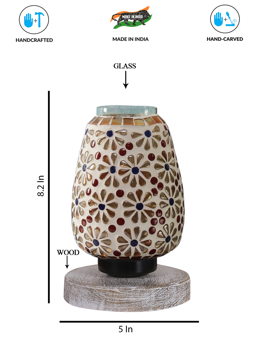 Ambika Home Aurora Mosaic Multicolor Mosaic Glass Table Lamp with Wooden Base | Premium Bedside Lamp for Bedroom, Living Room, Hall, Hotel, Café, Restaurant & Office | E27 Compatible - Image 4