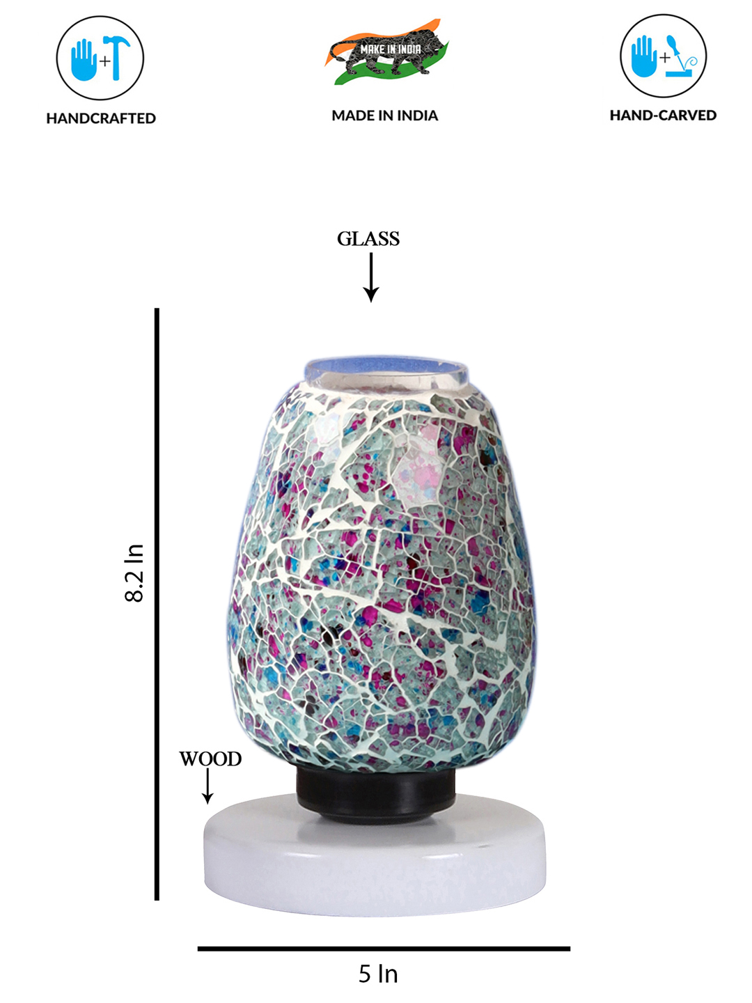 Ambika Home Elara Mosaic Multicolor Mosaic Glass Table Lamp with Wooden Base | Premium Bedside Lamp for Bedroom, Living Room, Hall, Hotel, Café, Restaurant & Office | E27 Compatible - Image 4